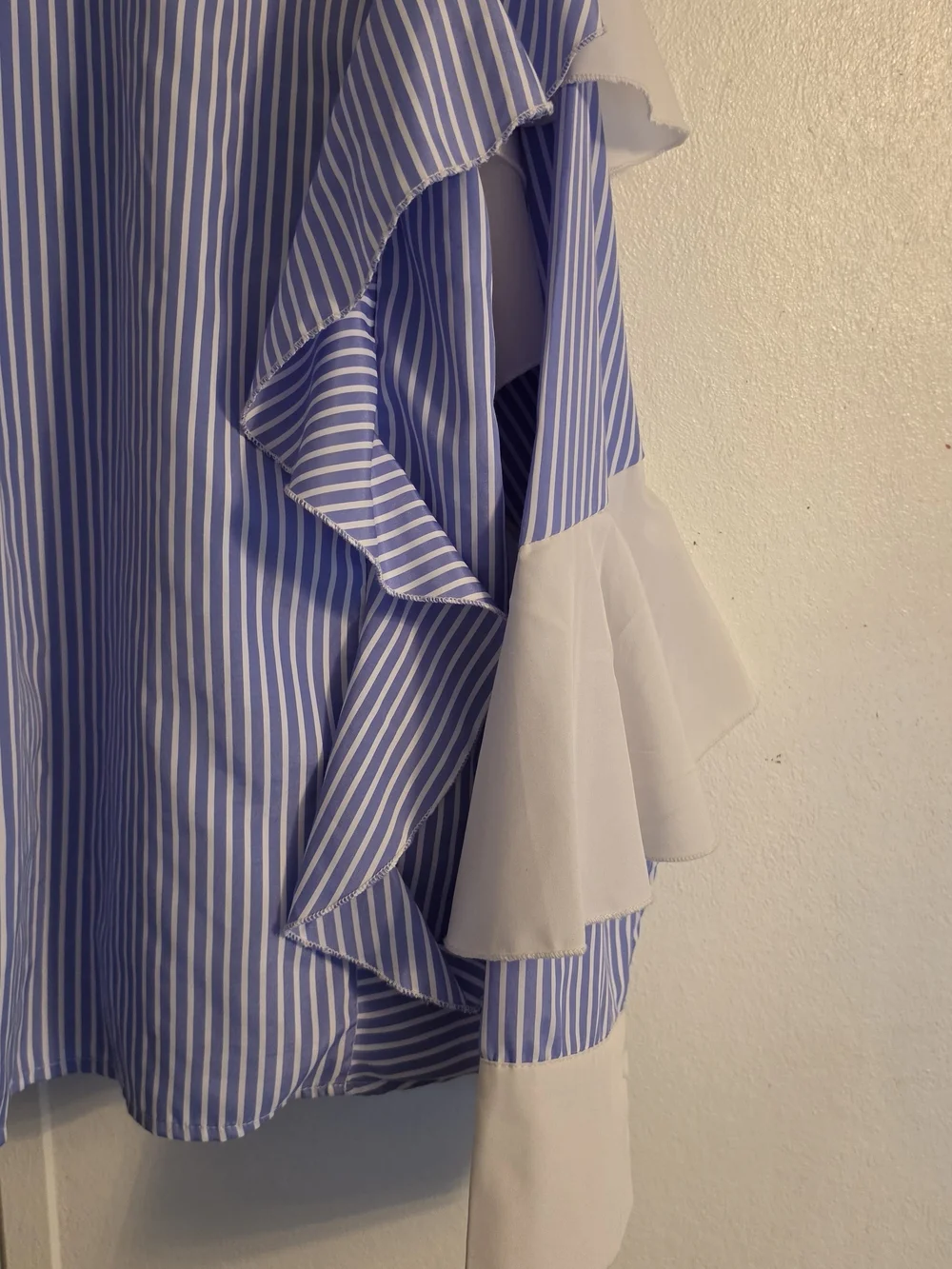 Striped Blue Ruffle Button-Down Blouse - Picture 6 of 8